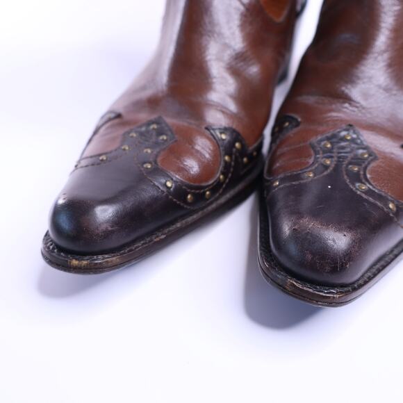 STUART WEITZMAN Leather Studded Cowgirl Boots Brown Mid-Calf Heeled Women's 6M - Picture 4 of 8